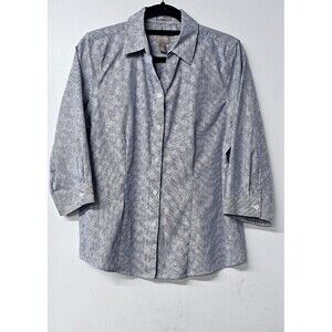 CHICO'S Blue Wrinkle Resistant Floral Long Sleeve Button-Up Women Shirt (1)